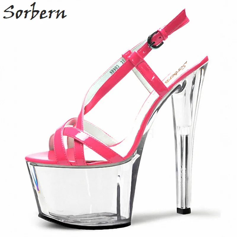 Sorbern 17Cm Transparent Heels Sandals Slingbacks Summer Shoes Women Heeled Sandals Sexy High Thick Heels Sexy Sandals Size 11