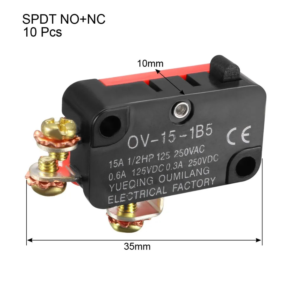 UXCELL 10PCS 15A 125/250V AC SPDT Switches NO+NC Snap Button Hinge Roller Lever Type Micro Limit Switch with Screw Terminals