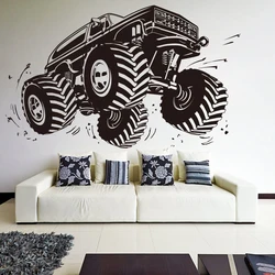 Large Car Monster Truck Wall Sticker Boy Room Bedroom Cartoon Off road Vehicle Castle Mustang Ford Wall Decal Sofa Vinyl Decor