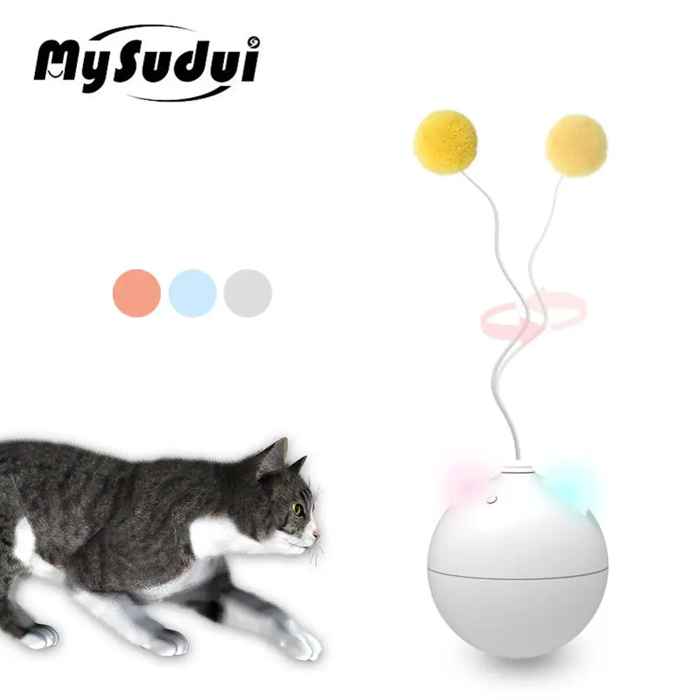 

Automatic Cat Toy Ball Rolling Colorful Led Ear Cat Toys Interactive Electric Cat Stick Toy Pet Gatos Productos Para Mascotas