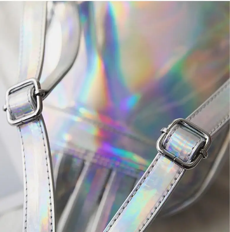 2023 New Women Hologram Backpack Laser Daypacks Female Silver Pu Leather Holographic Bags Big Girl School Bag