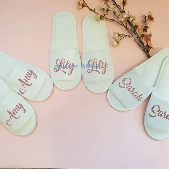 

personalize rose gold Wedding Slippers Bride&Bridesmaid hen party spa Slippers Flower Girl Slippers Bachelorette party favors