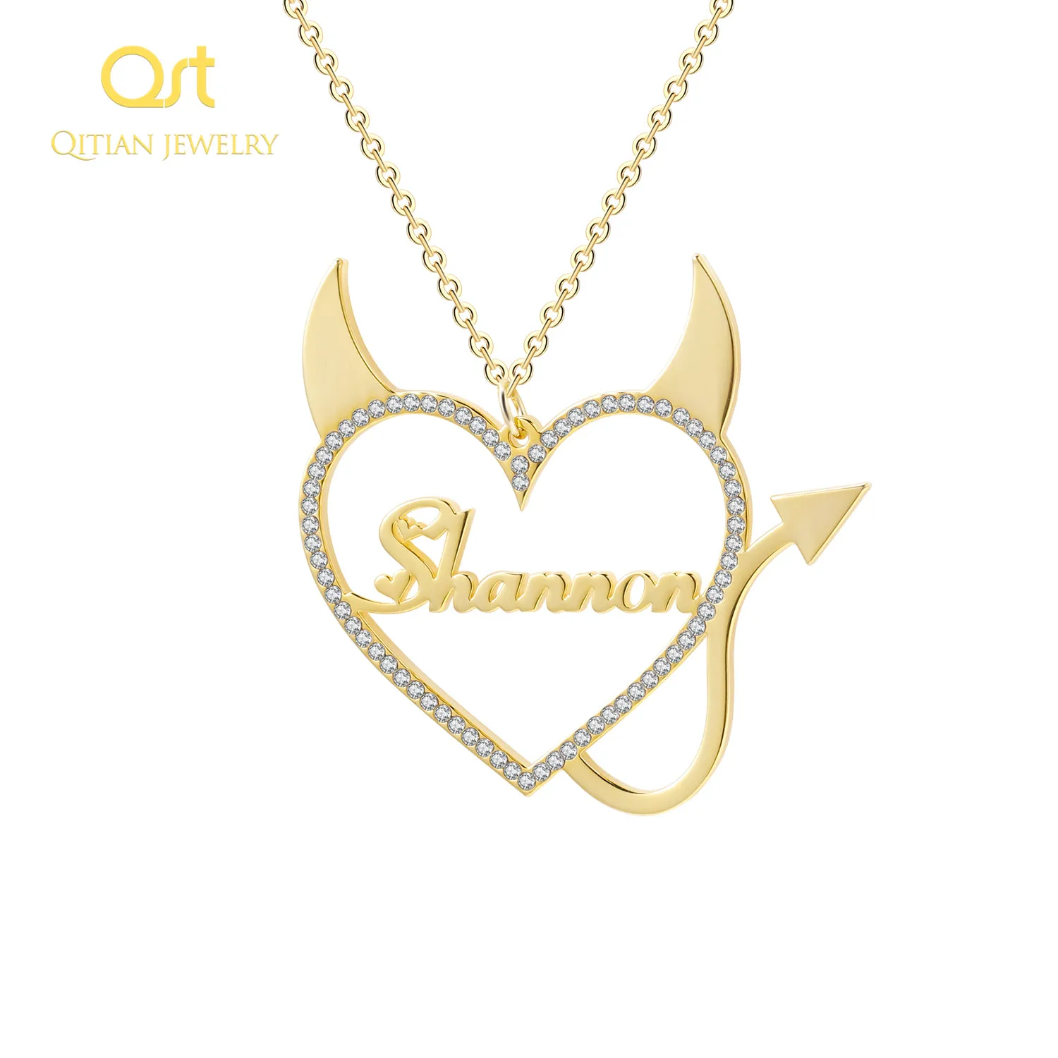 Custom name Love Heart Accent Devil Cute Heart Pendant Necklaces Jewelry Stainless steel necklace For WomenDecoration pendant