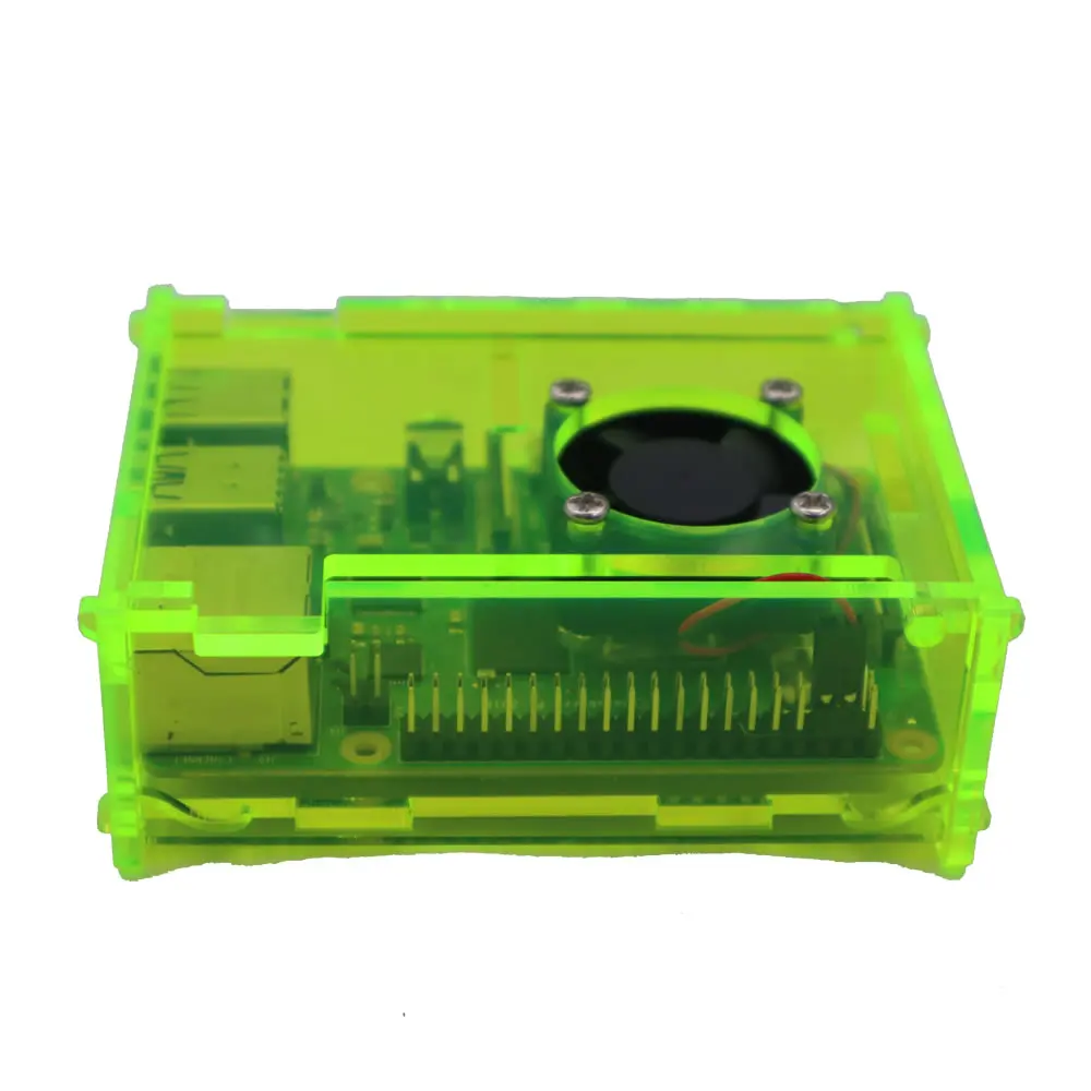 Raspberry Pi 4 Gloss Fluorescent Green Acrylic Case Enclosure Box w/ Cooling Fan