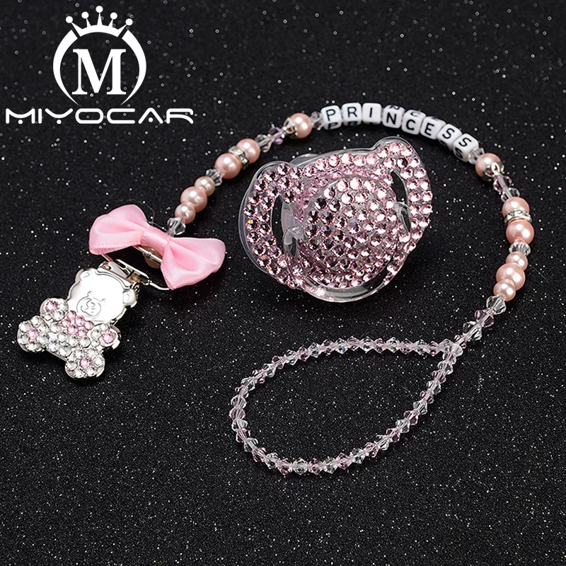 MIYOCAR-Titular chupeta personalizado com clipe manequim, estilo princesa, Bling Bling Set, presente original, SP001