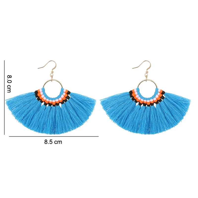LOVBEAFAS Bohemian Handmade Tassel Earrings For Women Vintage Long Drop Boho Earrings Cotton Rope Weave Fringe Sector Jewelry