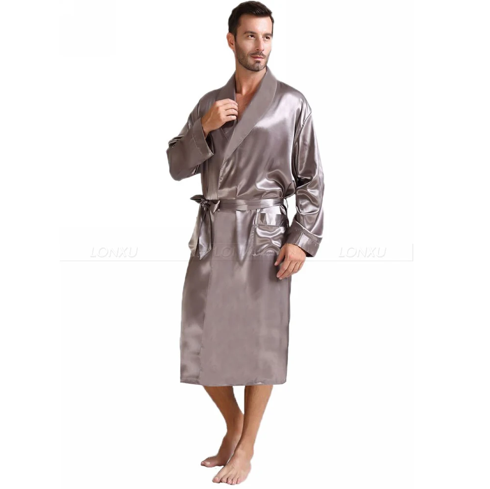 Pyjama en Satin de soie pour hommes, vêtements de nuit, Robes de bain, chemise de nuit S ~ 3XL