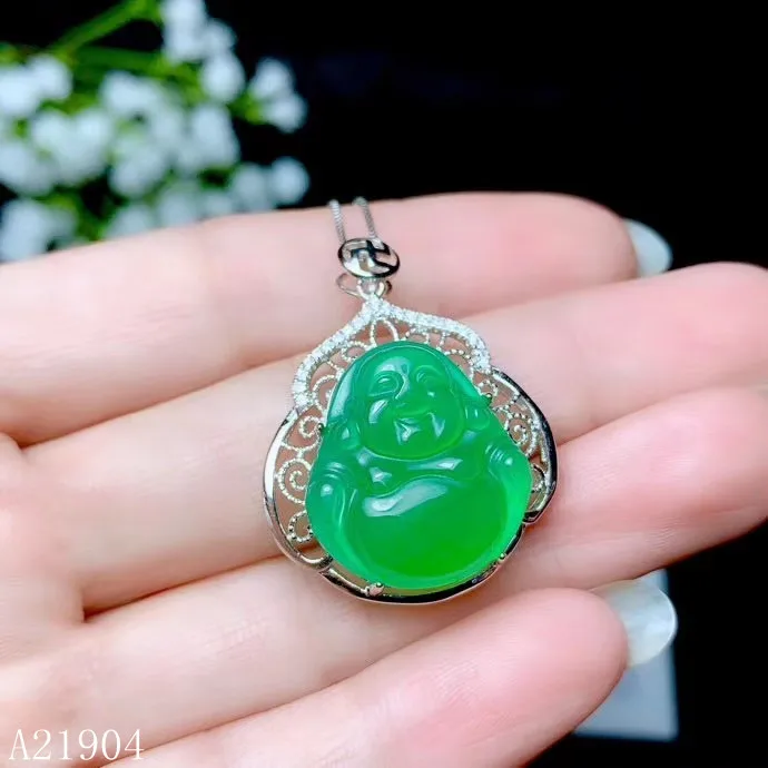 

KJJEAXCMY Boutique Jewelry 925 Sterling Silver Inlaid Natural Green Chalcedony Gemstone Female Necklace Pendant Support Test