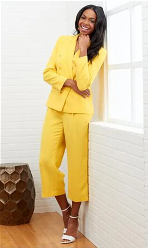 

Yellow Women Pantsuit Jacket Women Fashion Long Sleeve Suit Women Tailored Collar Jacket Suits Female Ladies