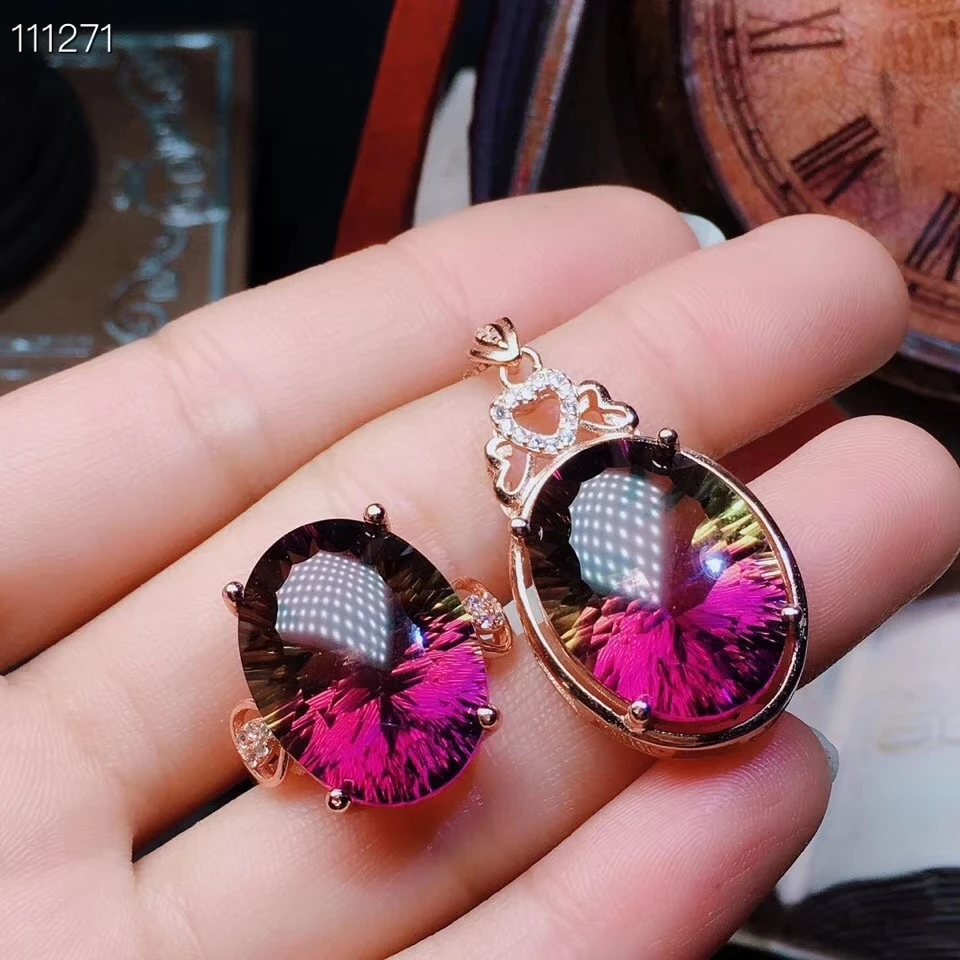 

KJJEAXCMY exquisite jewelry 925 sterling silver inlaid natural gem Amethyst Ladies Ring Pendant suit support detection