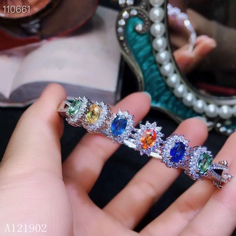 

KJJEAXCMY Boutique Jewelry 925 Pure Silver Embedded Natural Ruby Coloured Sapphire Women's Bracelet Support Detection