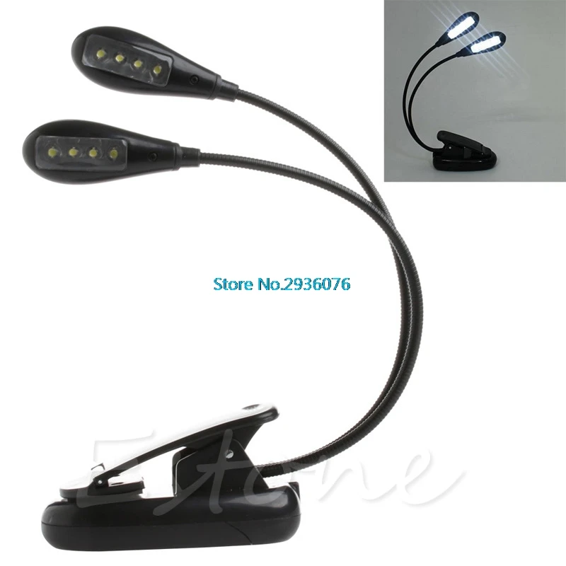 8 LED Book Reading Table Light Lamp Bright Dual Flexible Adjustable Double Goosenecks Clip-on Arm Study Music Desk Light MY25_45