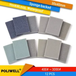 12PCS 30x40mm Assorted Grits Hook&Loop Flocking Sponge-Backed Waterproof Polishing Block Sanding Sheets for Tool Accessories