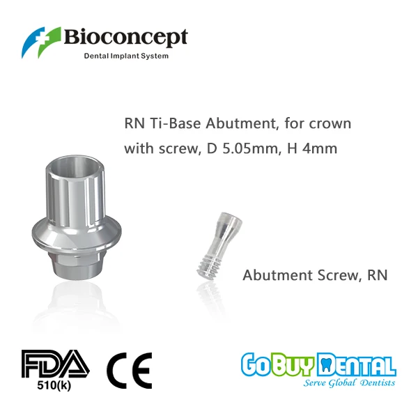 Bioconcept digital Ti-Base for Straumann Tissue Level RN with screw, for crown, D5.05mm, H4mm(810010)