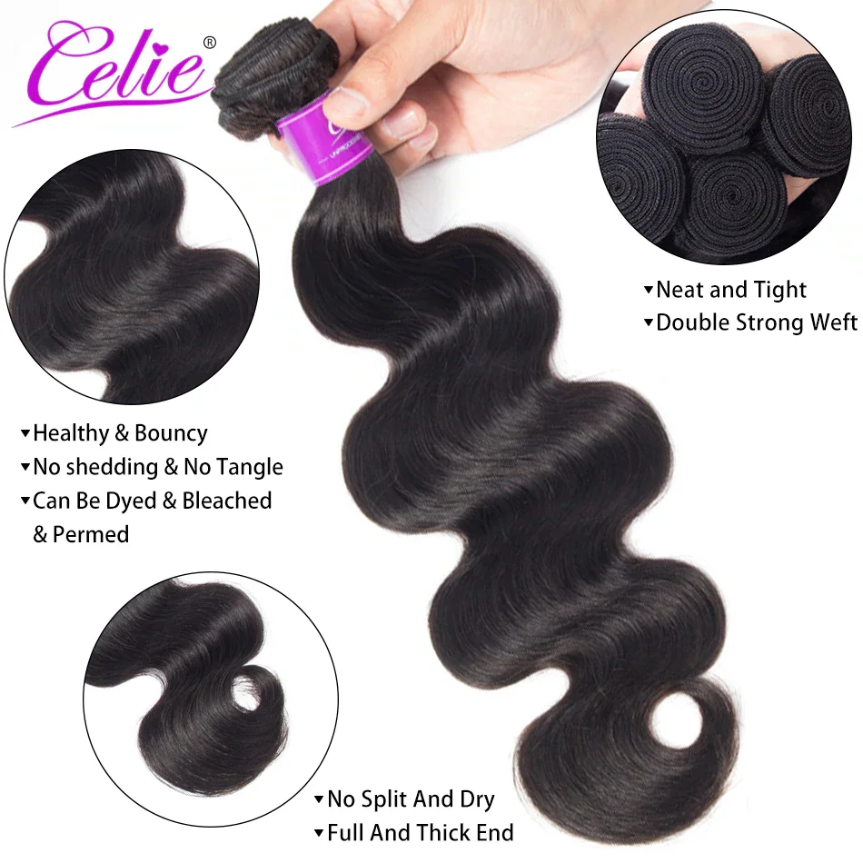 Celie Hair 5x5 Closure With Bundles Body Wave Bundles With Lace Closure Remy Brazilian Human Hair 3 Bundles With Closure