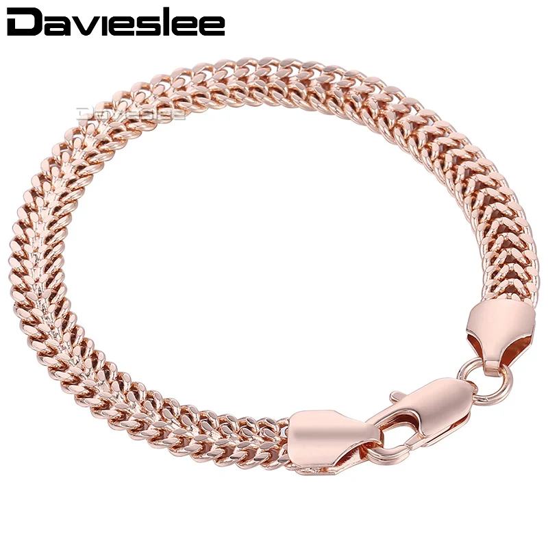 Davieslee 585 Gold Color Bracelet For Womens Chain Helix Bismark Link 7mm 18cm 20cm 23cm Dropshipping DGB283A