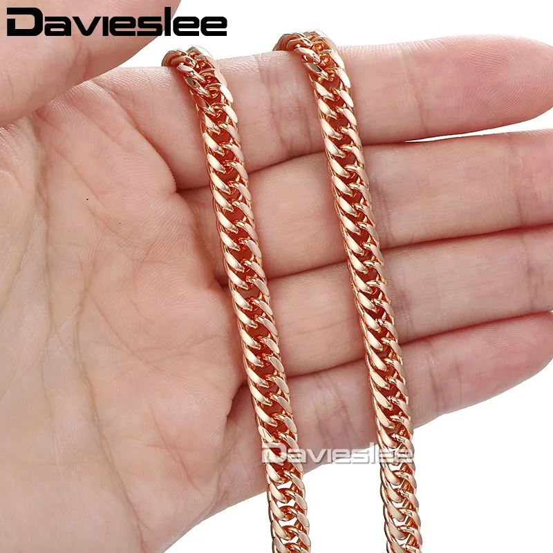 Davieslee Womens Mens Necklace Rose Gold Color Chain Cuban Link Jewelry Trendy Gift 5mm 18-28inch LGN162