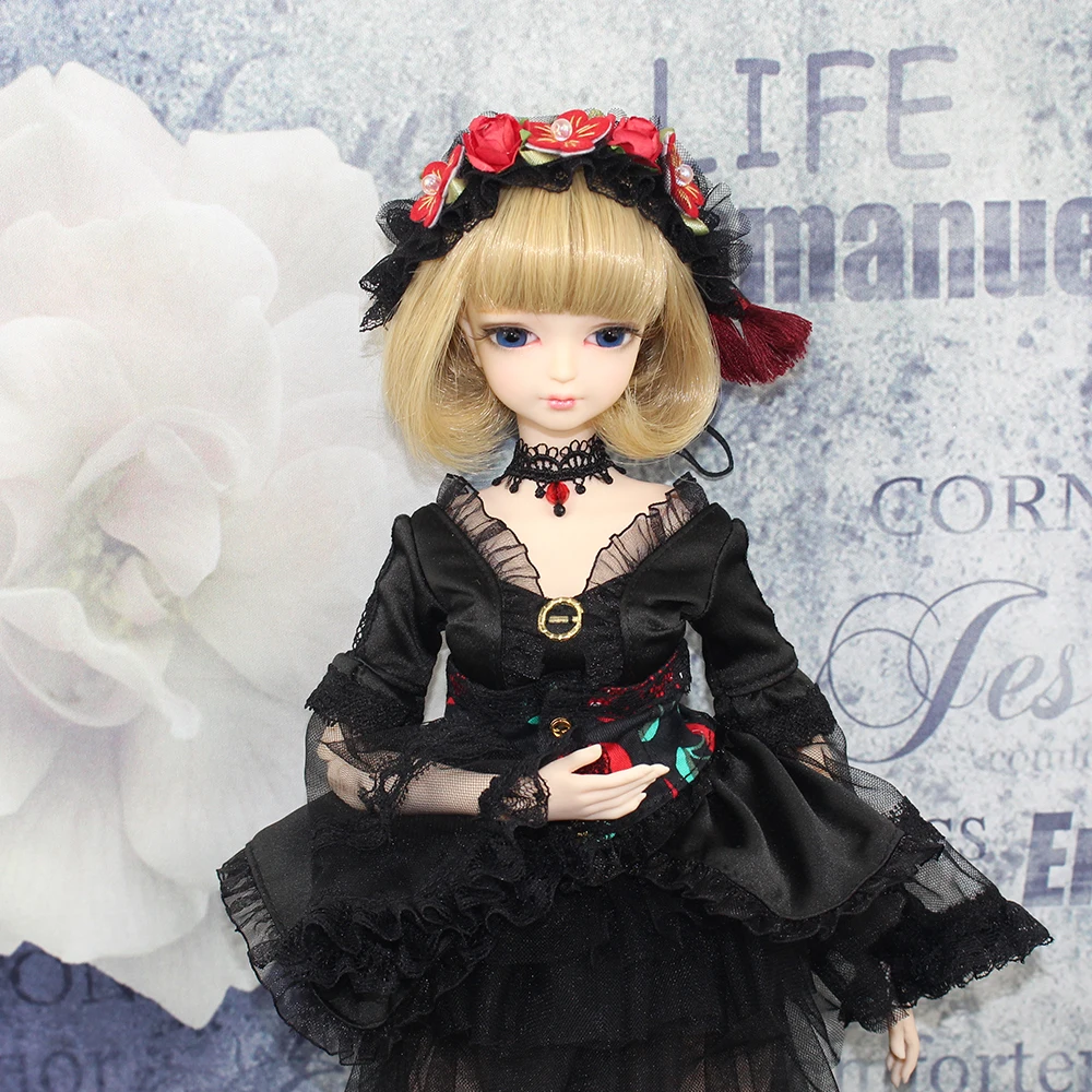 DBS BJD 1/4 45cm doll with clothes stockings shoes combination black lace outfit sweet girl with makeup MMGIRL fortune days