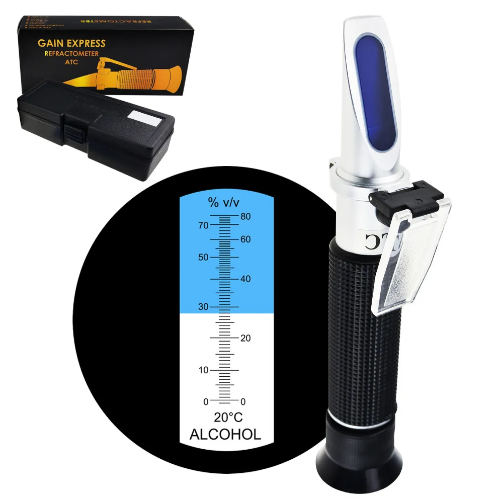 Optical Handheld Concentration Tester Meter Alcohol Refractometer with ATC 0~80% VOL Volume, Distilled Beverages Making