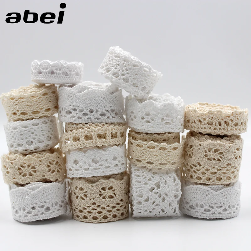 30yards/lot Cotton Material White Cotton Lace Trims Beige Clothing Decorative Ribbon Handmade Patchwork DIY Hometexile Sewing