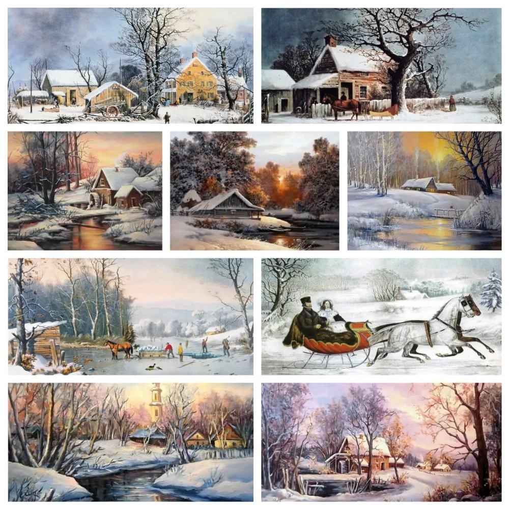 Embroidery Counted Cross Stitch Kits Needlework - Crafts 14 ct DMC DIY Arts Handmade Decor - Winter Village Snow