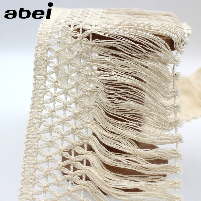 5yards/lot 10cm wide Cotton tassel hanging lace trimming Fringe Beige cotton ribbon Diy handmade Curtain craft