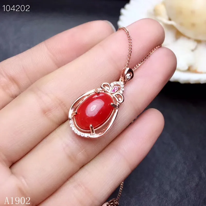 

KJJEAXCMY boutique jewels 925 sterling silver inlaid natural red coral gemstone female necklace pendant luxury support detectio