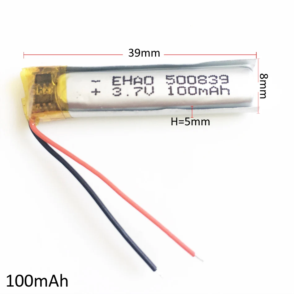 5 шт. 3,7 в 100 мАч lipo перезаряжаемые батареи 500839 литий-полимерный для MP3 bluetooth часы ручка MID гарнитура наушники видеоручка