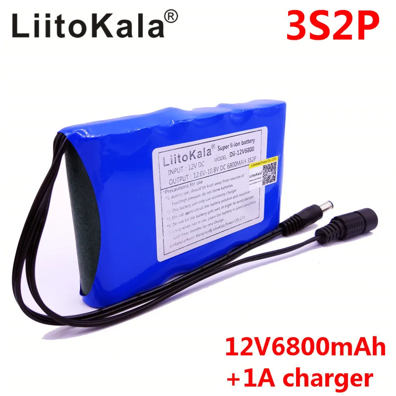 LiitoKala Portable Super 18650 Rechargeable Lithium Ion battery pack capacity DC 12 V 6800 Mah CCTV Cam Monitor 12.6V 1A Charger