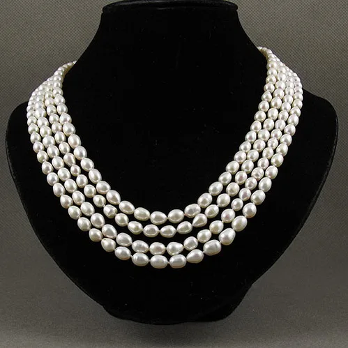 Perfect Long Pearl Necklace 200cm White Color Rice Freshwater Pearl Necklace AA 5-6MM Wedding Birthday Woman's Jewellery