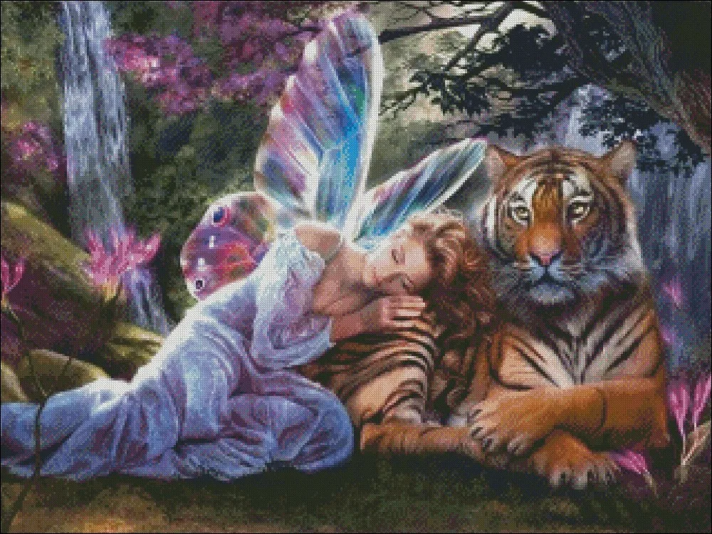 Imagem -02 - Fairy com Tiger-kit Ponto Cruz de Contagem-faça Você Mesmo Bordado Artesanal Bordado 14 ct Conjuntos de Ponto Cruz Dmc Cor