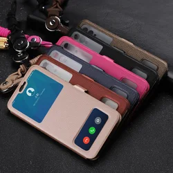 Business Double VieW Window Flip PU Leather Case For Huawei Honor 8X Nova 7 SE 8 SE 8 Pro Lanyard Cover Magnetic Buckle Case