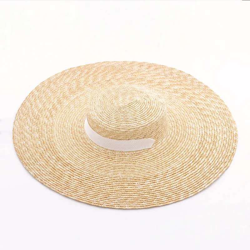 Elegant Natural 18cm Big Straw Hat with Lace Up Wide Brim Kentucky Derby Women Hat Ribbon Girl Summer Sun Protection Beach Hat