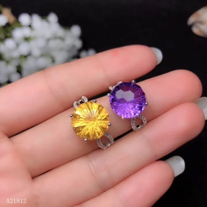 

KJJEAXCMY boutique jewelry High-quality 926 pure silver inlaid Amethyst Citrine female ring support detection