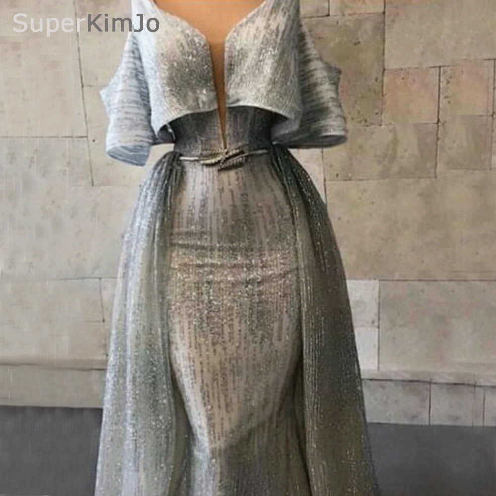 SuperKimJo Vestidos De Noche Silber Prom Kleider mit Abnehmbaren Rock Sparkly Elegante Günstige Prom Kleider Robe De Bal