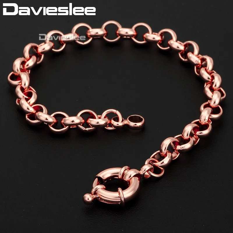 585 Rose Gold Color Womens Bracelet Chain Rolo Link Sailor Clasp 6mm 18cm 20cm 23cm 25cm GB212