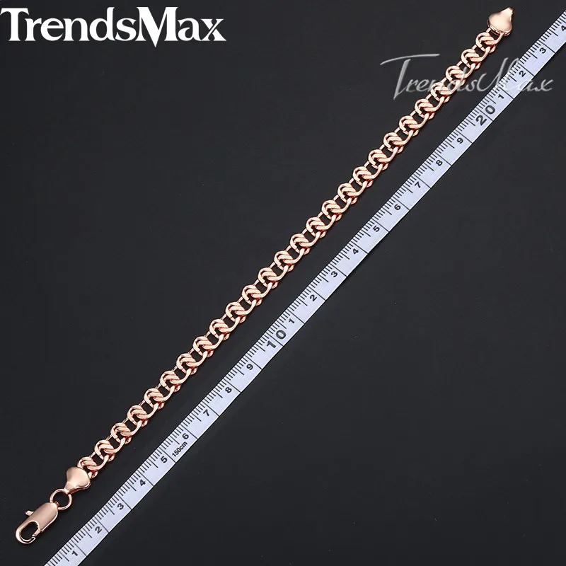 Trendsmax 585 Rose Gold Yellow White Gold Color Womens Bracelet Curb Cuban Snail Chain 8mm 18cm 20cm GB271A