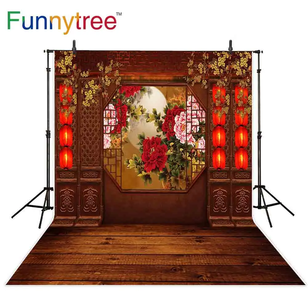 Funnytree photography backdrop Chinese new year decor wedding Boda wood backdrop flower door background photozone photophone