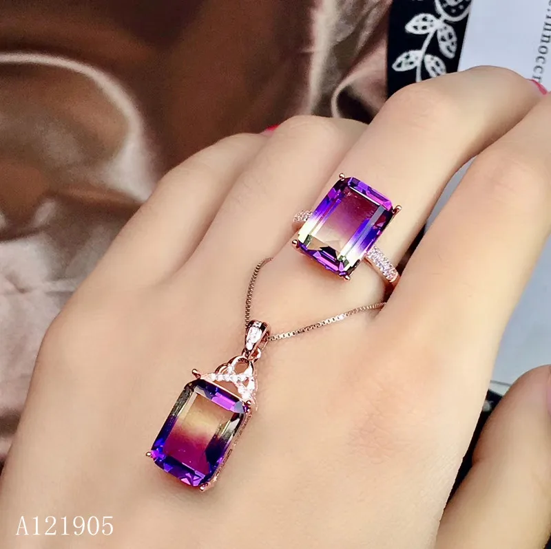 KJJEAXCMY boutique jewelry 925 sterling silver inlaid amethyst gemstone female luxury ring necklace pendant set