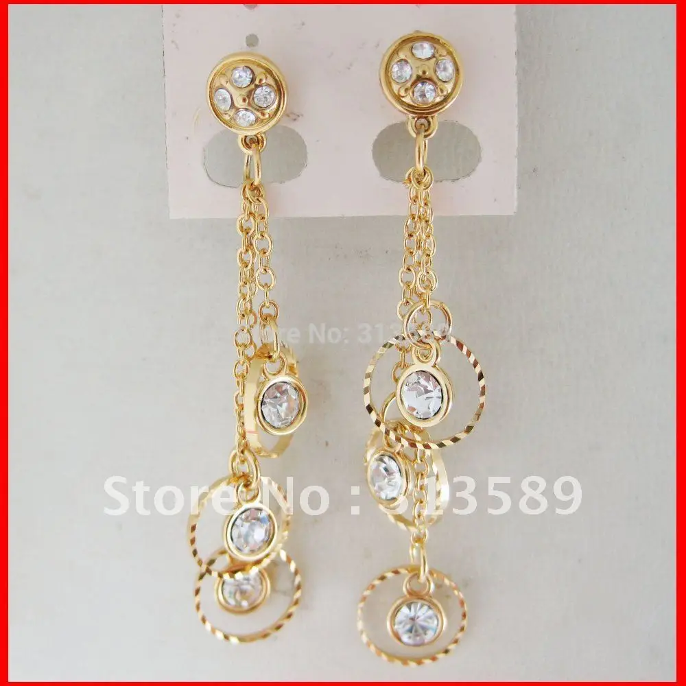 MIN ORDER ONE PIECE YELLOW GOLD PLATED OVERLAY FILL BRASS CZ STONES DANGLE TALL 2.56