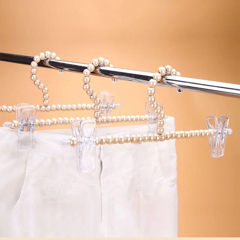 5pcs/lot 32cm champagne colored pearl pants clip. Multi-functional plastic anti-slip underwear clip