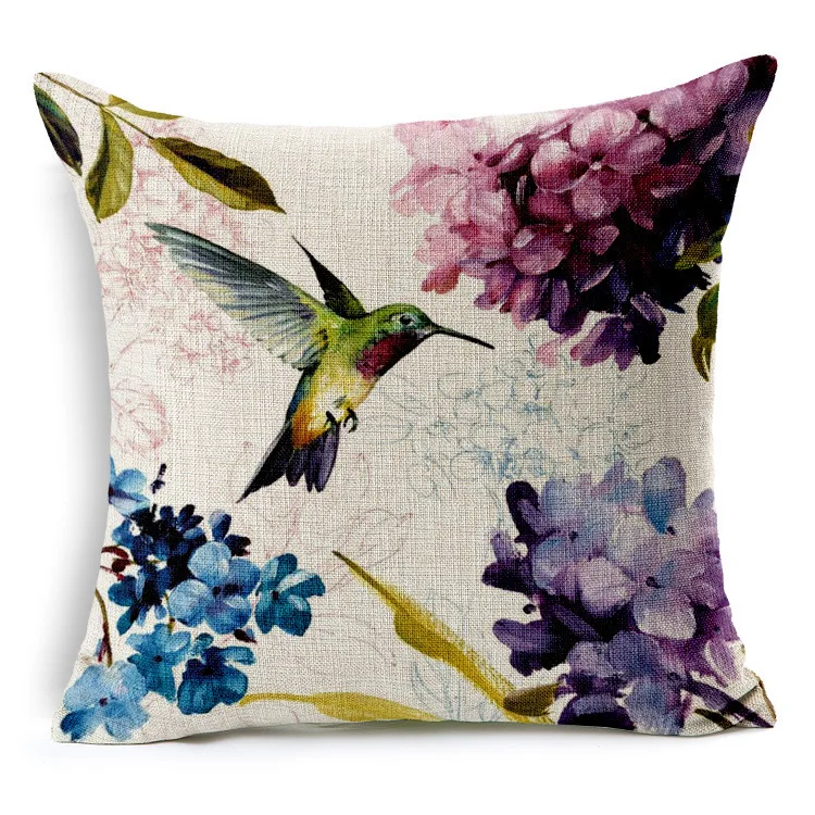 Oil Painting Bird Hummingbird Throw Pillow Case Vintage Cushion Cover home Decorative pillow square Pillowcase for Sofa 45x45cm