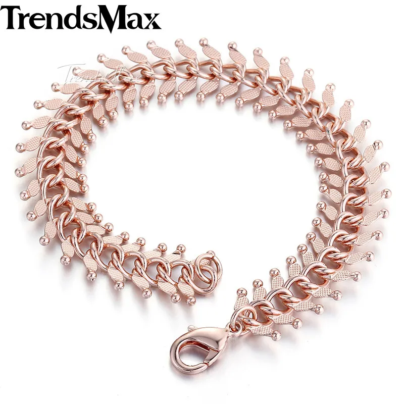 14mm 20cm 23cm 585 Rose Gold Color Men\'s Bracelet for women Centipede Link Chain GB275