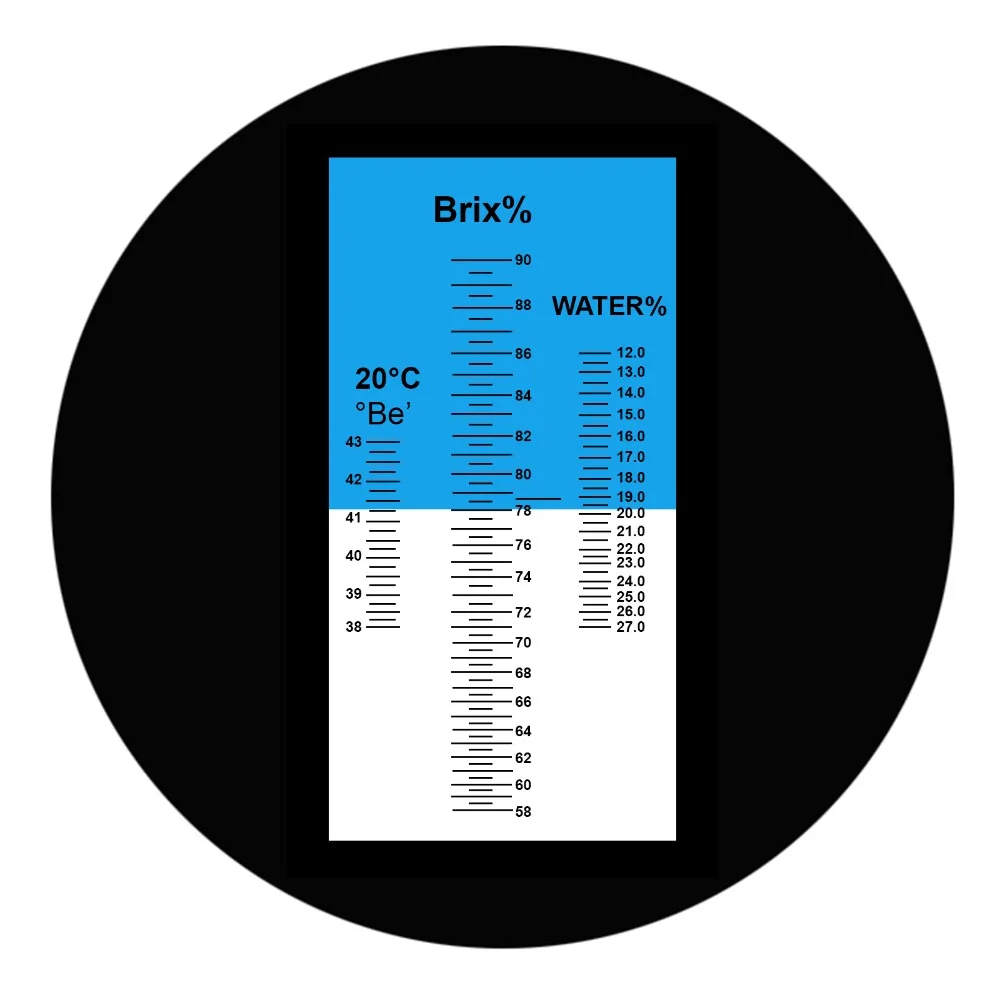 3-in-1 Honey Refractometer Brix/Moisture/Baume Tester Meter ATC, Tri-Scale 58-90%/12-27%/38-43Be\', Sugar Water Content Level