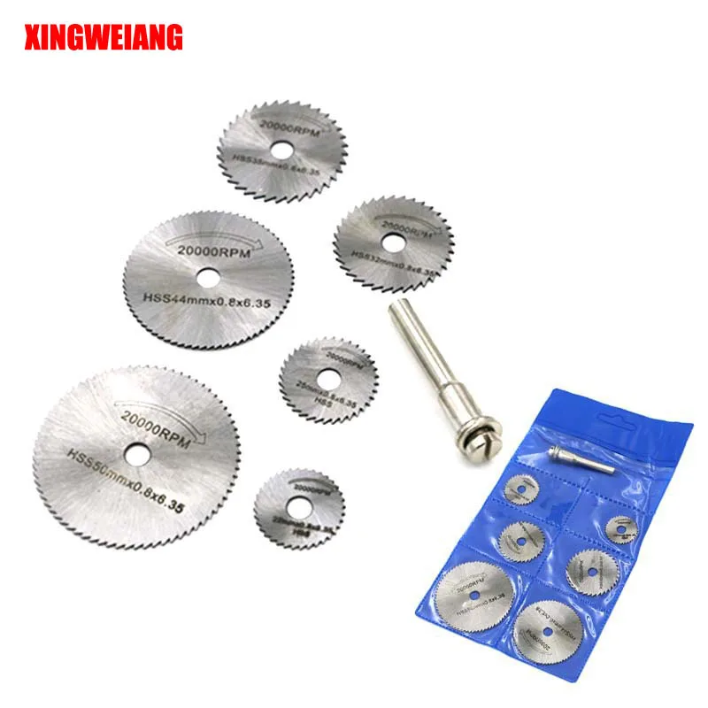 6PCS HSS Rotary Tool 22 /25 /32 /35 /44 /50mm Circular Saw Blades Cutting Discs Mandrel for Dremel Cut off