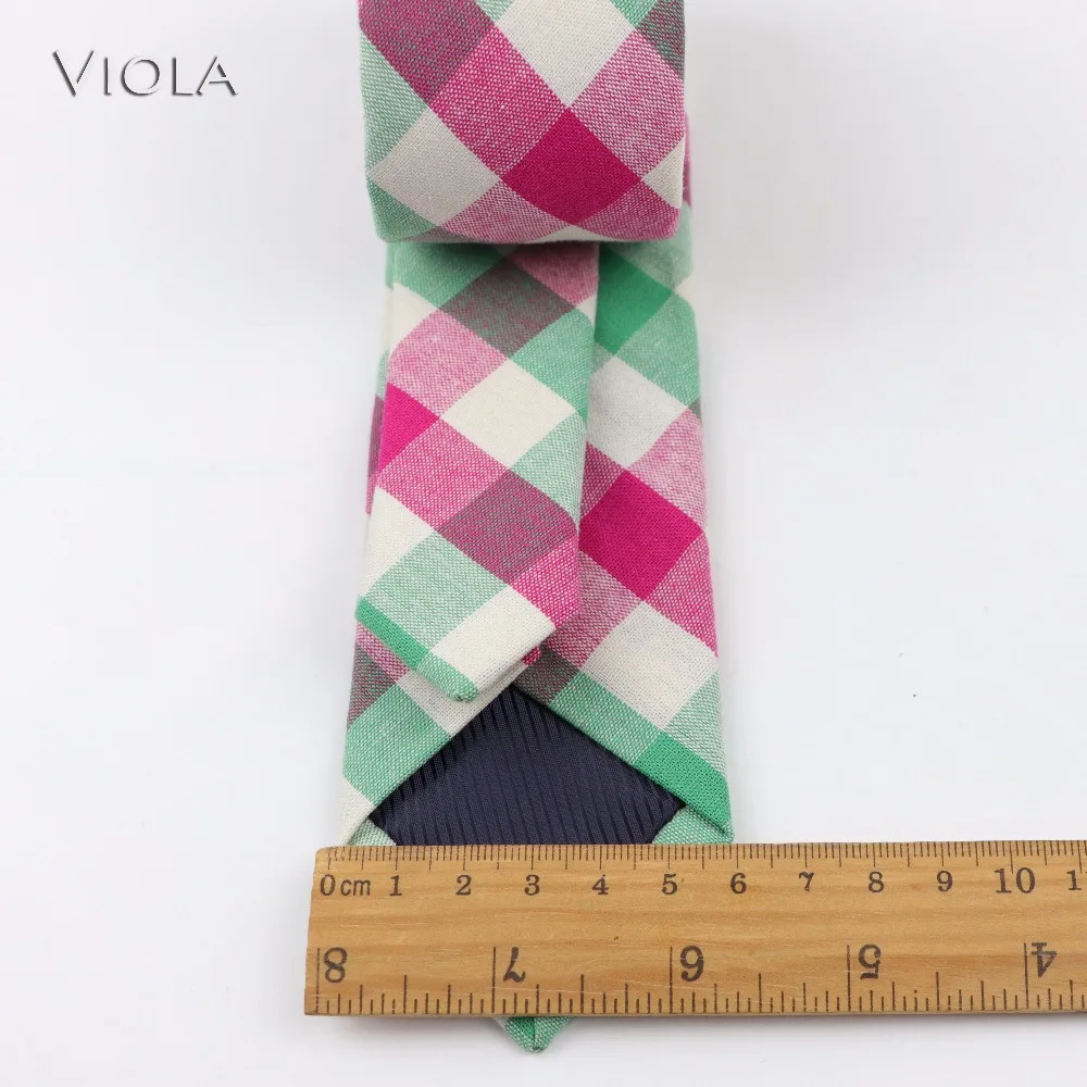 Young Men Soft Cotton Striped Plaid Necktie Mint Green Pink 6cm Casual Skinny Ties Tuxedo Party Fashion Cravat Gift Accessory