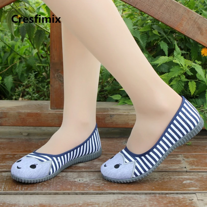 Cresfimix femmes appartements women casual cartoon printed soft flat shoes female comfortable summer slip on bendable shoes a192