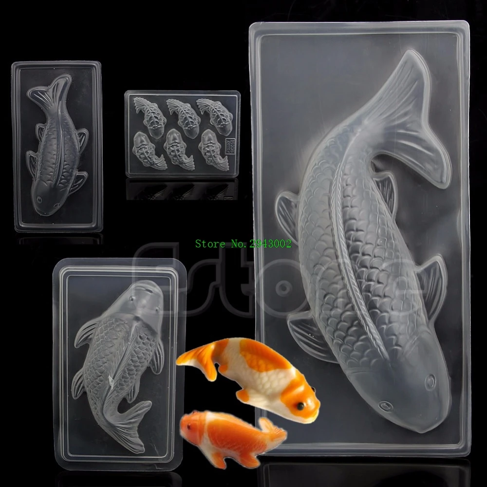 New 3D Koi Fish Plastic Cake Chocolate Mould Jelly Handmade Sugarcraft Mold DIY