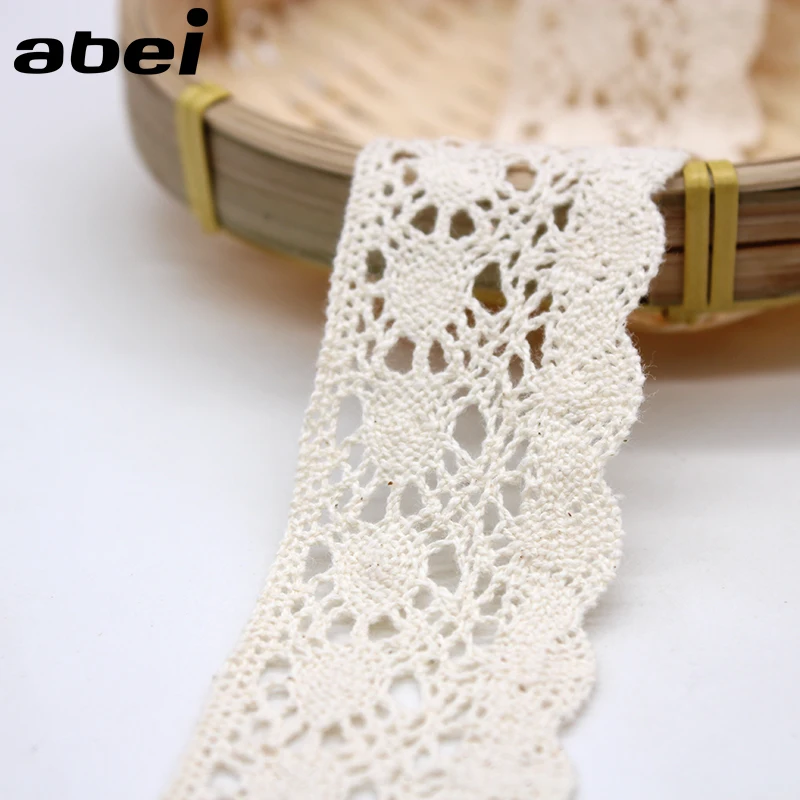 5yards/lot wide 4cm Beige Sewing Lace Trims Tabelcover Curtain Sweater Wrap Embellishment DIY Handmade Cotton Fabric Material