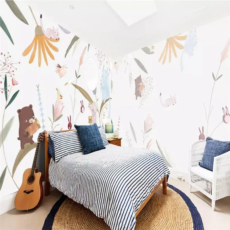 

Hand-painted cartoon animal grove background wall professional production mural wholesale wallpaper custom photo wall